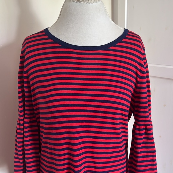 Sail to Sable Classic Red and Navy Blue Striped Cotton Blend Crew Neck Dress - L - Picture 2 of 9
